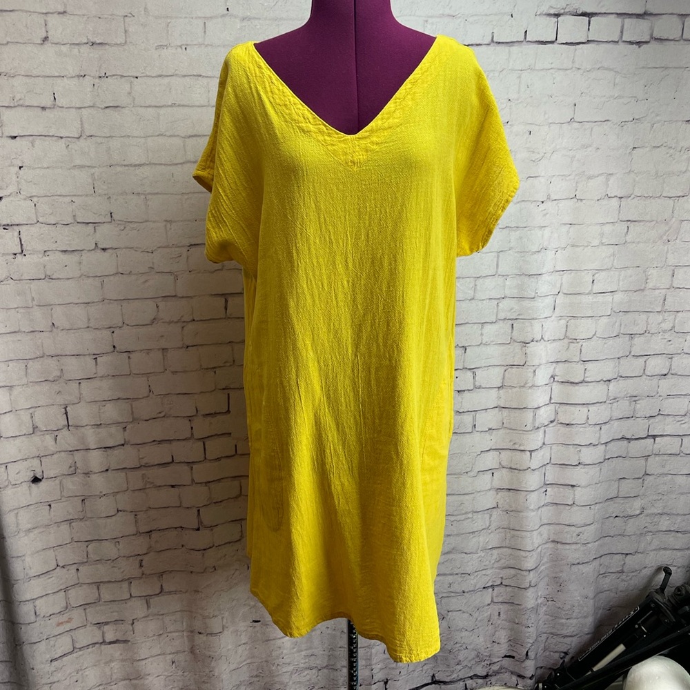 Oh My Gauze! Bright Yellow V-Neck Midi Dress